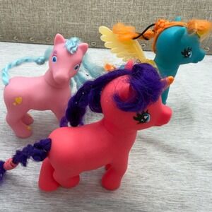 Tara Toy Pony Figure Lot of 3 Vintage Style Pink Teal Red Heart Sun Wings 1981
